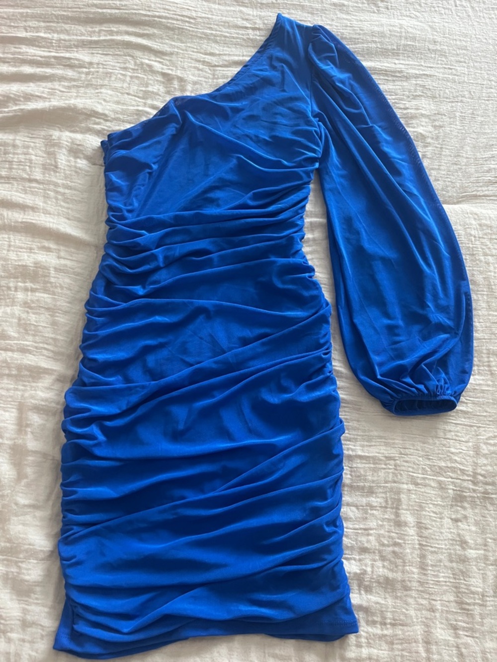 SHEIN Royal Blue One-Shoulder Ruched Mini Dress with Long Sleeve
